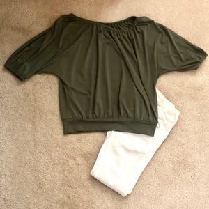 Express Olive Green Off the Shoulder Top
